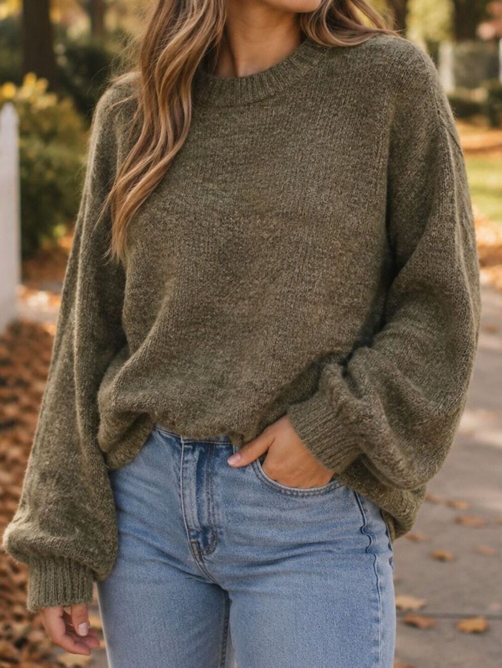 Old Navy XL Olive Green Chenille Plush Textured Crew Neck Cropped Sweater